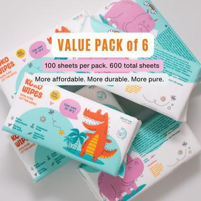 Koko Wipes: Dry Pure 100% Cotton Wipes | 6 pack